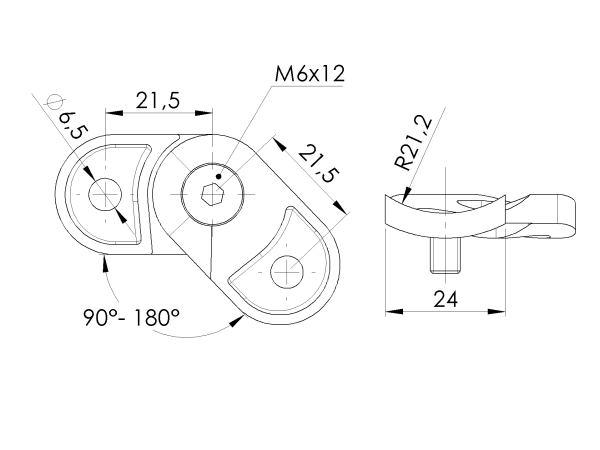 Montageplatte Trägerplatte mit Gelenk für Rohr Ø 42,4mm regulierbar 90-180 Grad Edelstahl V2A matt gebürstet